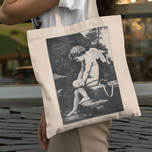 Cherub Sitting On Rocks Canvas Tote Bag